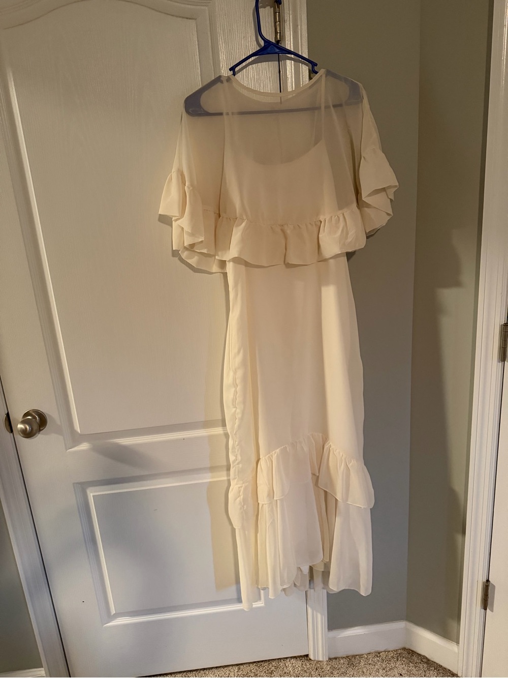 Light Cream Ruffle Midi Dress - Women